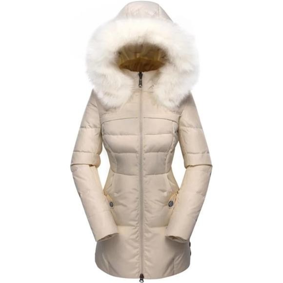 Women's Down Coat With Fur Hood With  Down Parka Puffer Jacket - Picture 4 of 7